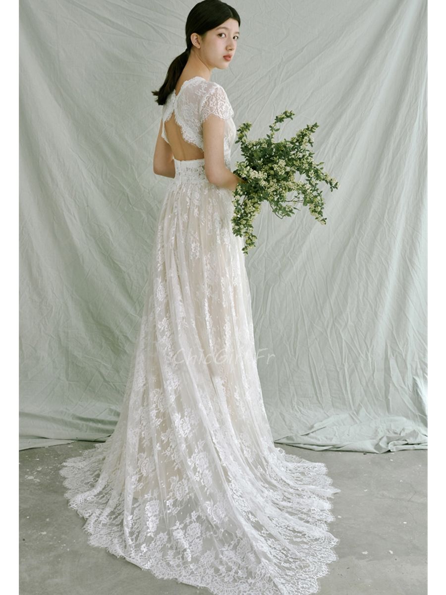 Robe de mariée store courte devant avec traine