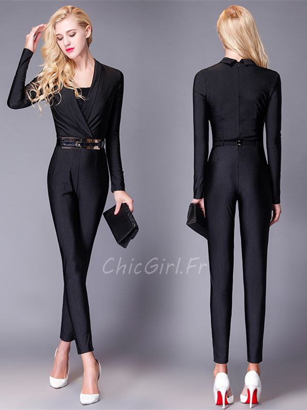 Combinaison De C r monie Femme Noire Manche Longue Avec Ceinture