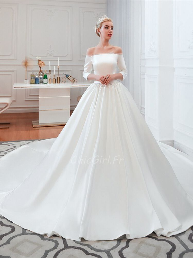 Robe de mariée satin manche longue 2025