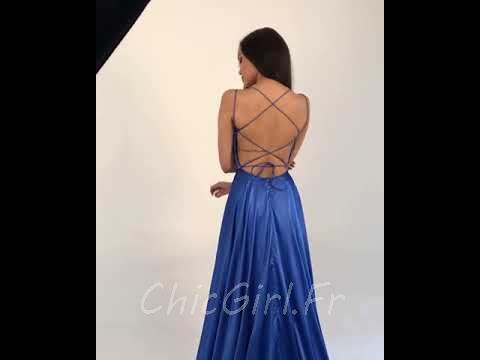 Robe De Soirée Bleue La Femme - Dos Ouvert Croisé - Sans Bretelles - Taille 12 - Occasion Très Bon état