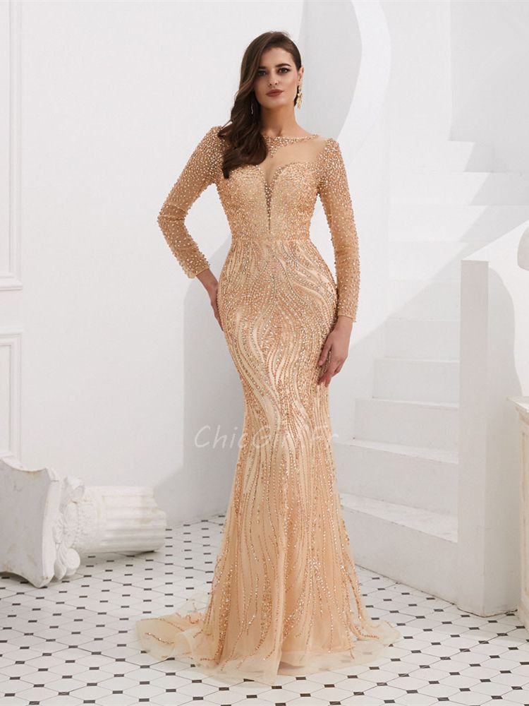 Robe longue doree sale pailletée