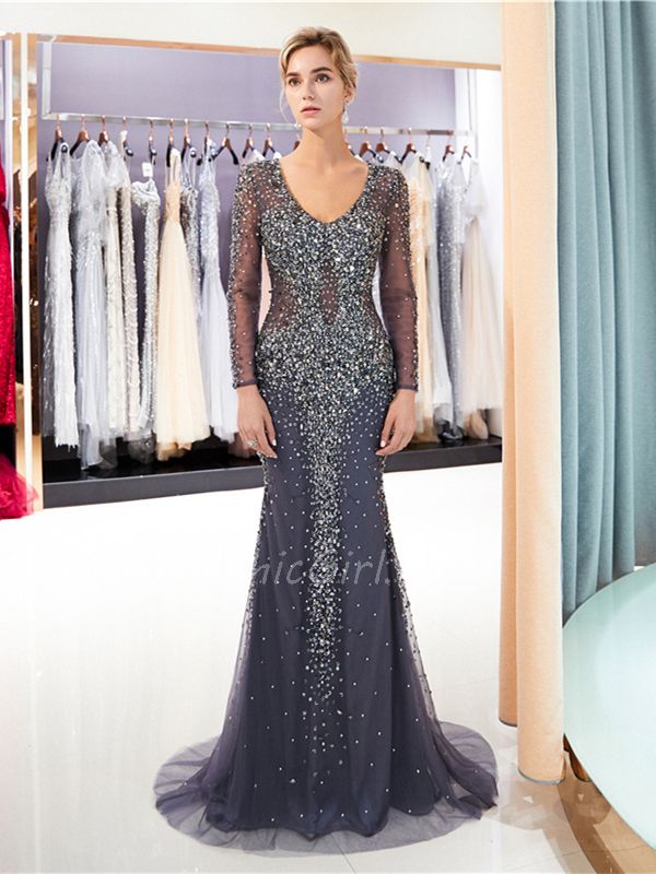 Sirene Manche Robe Sirène Robe De Soiree En Sequin Magnifique Robe