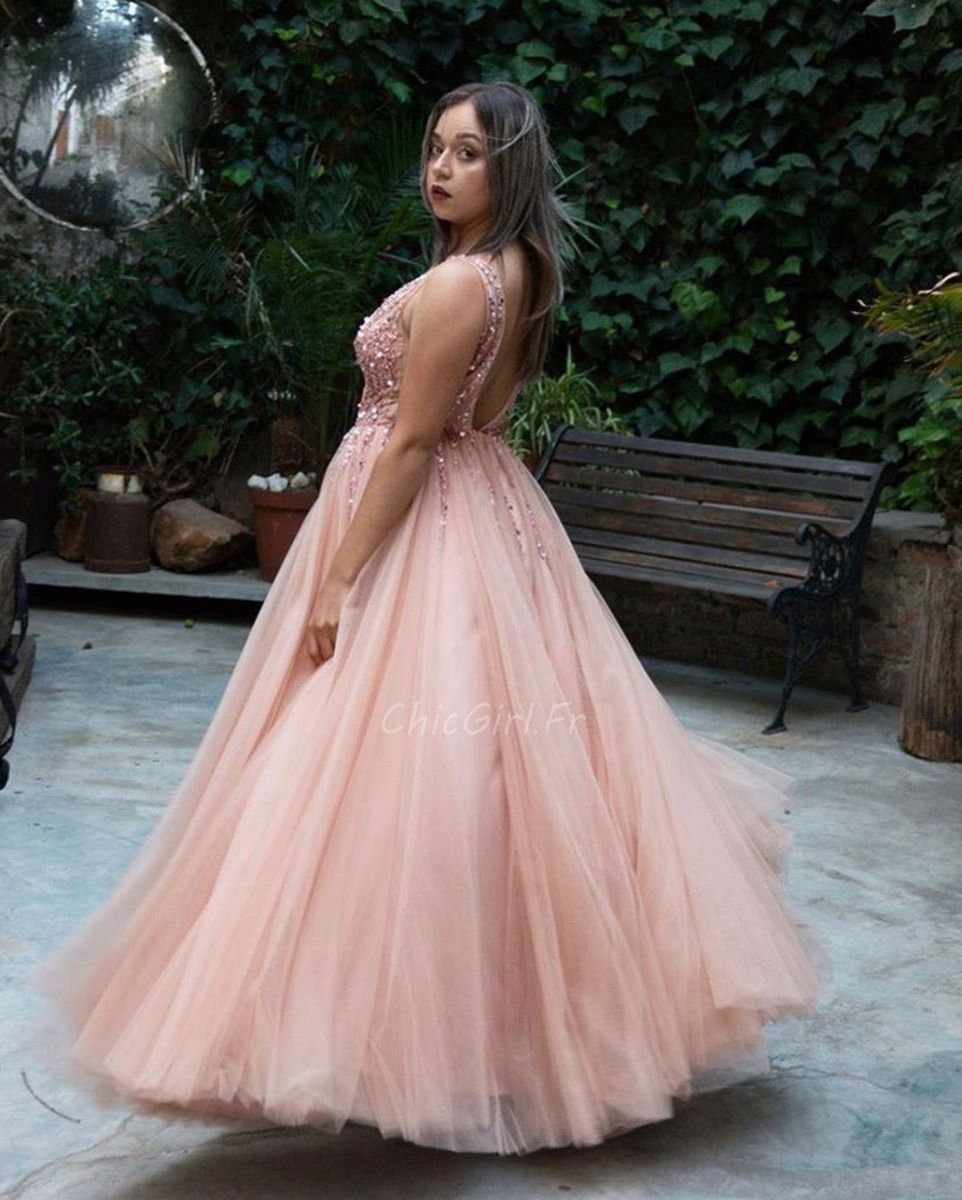 Robe De Bal De Promo Col V Fendue Sur Le Cote Longue Tulle Bordeaux Avec Paillette