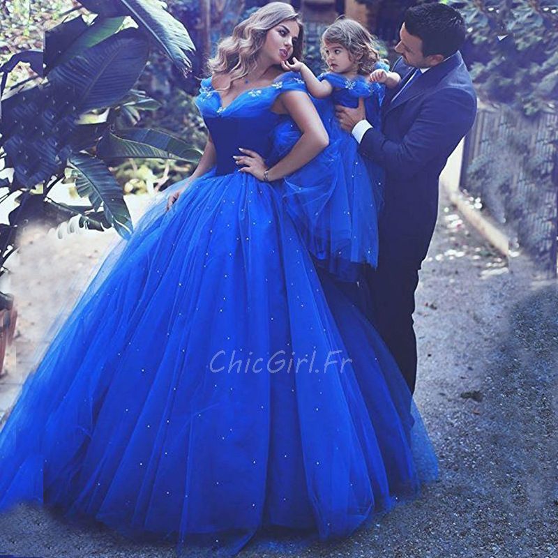 Robe Cendrillon Fille Bleu clair Tulle Strass Robe De Bal Enfant