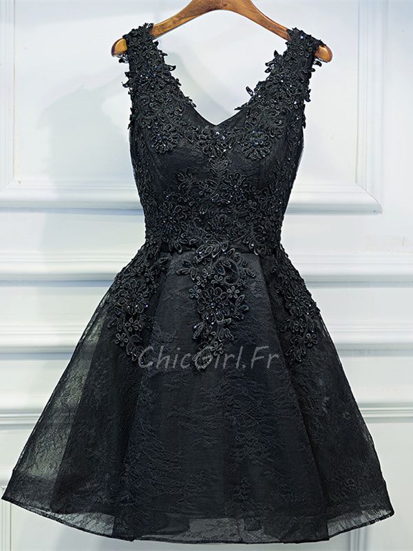 Robe courte noire 2025 dentelle