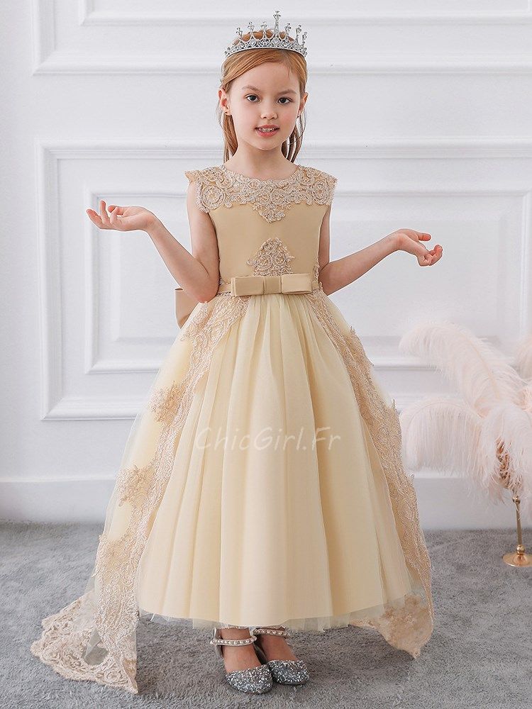 Robe De Cort ge Enfant Tulle Dentelle Champagne Avec Traine N ud