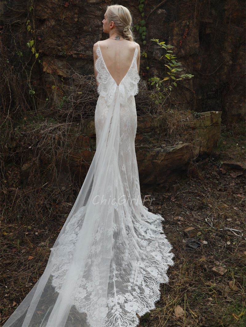 Robe De Mariee Boheme Chic Dos Nu Dentelle Avec Traine