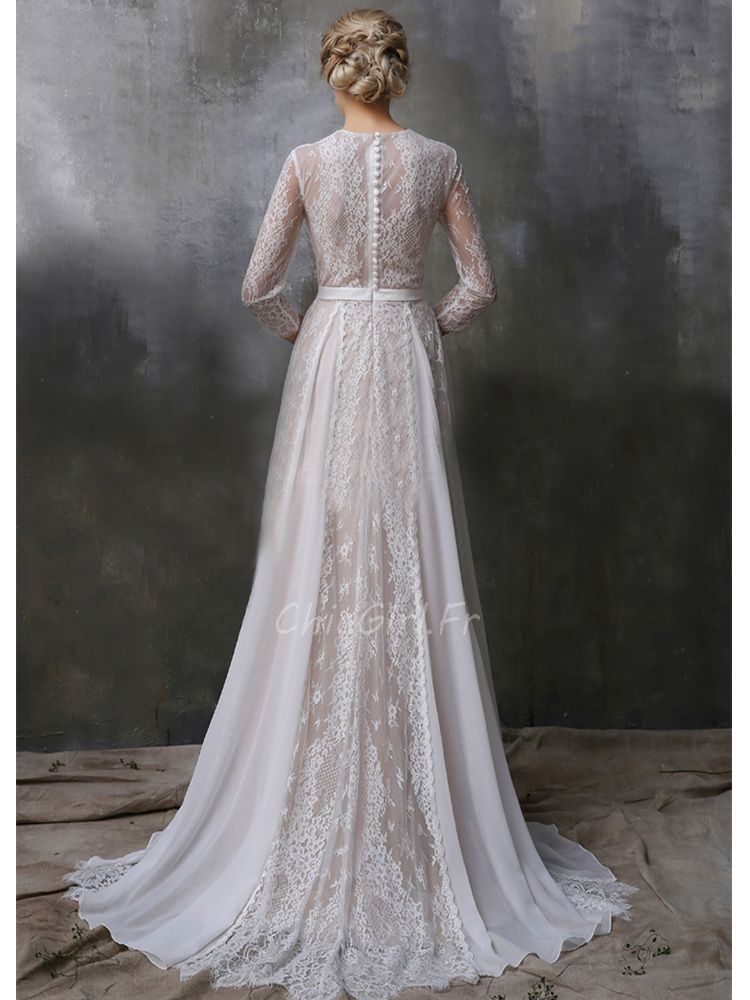 Robe De Mari e Boh me Chic Mousseline Dentelle Manche 3 4 Col Montant