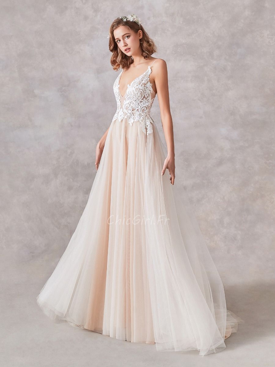 Robe De Mariée Champetre Tulle Fluide ...