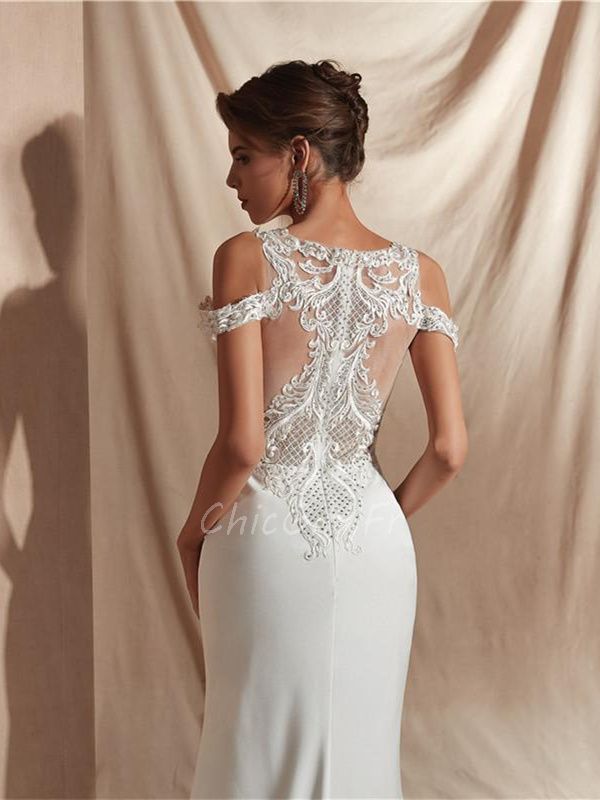 Robe De Mari e Civil Soir e Blanche Satin Dentelle Courte Devant