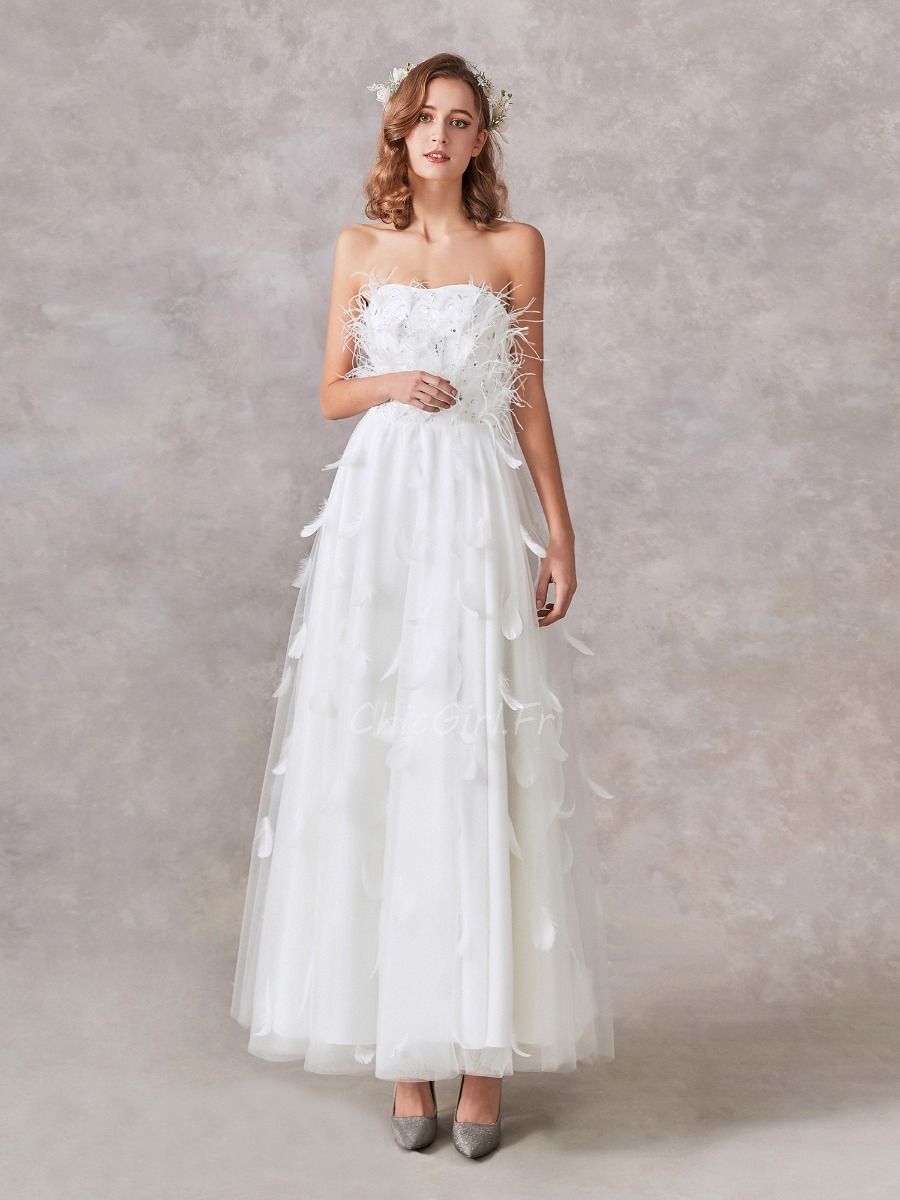 Robe De Mariée Plume Robe De Mariée Créateur Trapèze Longueur