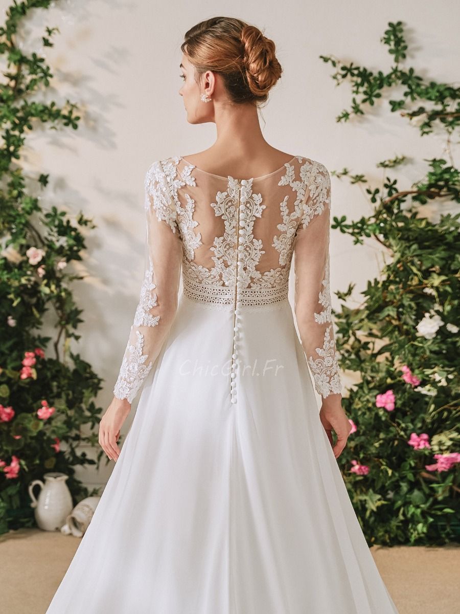 Robe De Mari e Dos Couvert Transparent Dentelle Manche Longue Avec