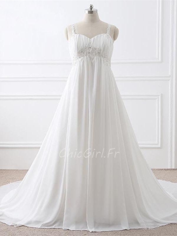 Robe De Mari e Grande Taille Empire Grossesse Mousseline Avec Bretelle