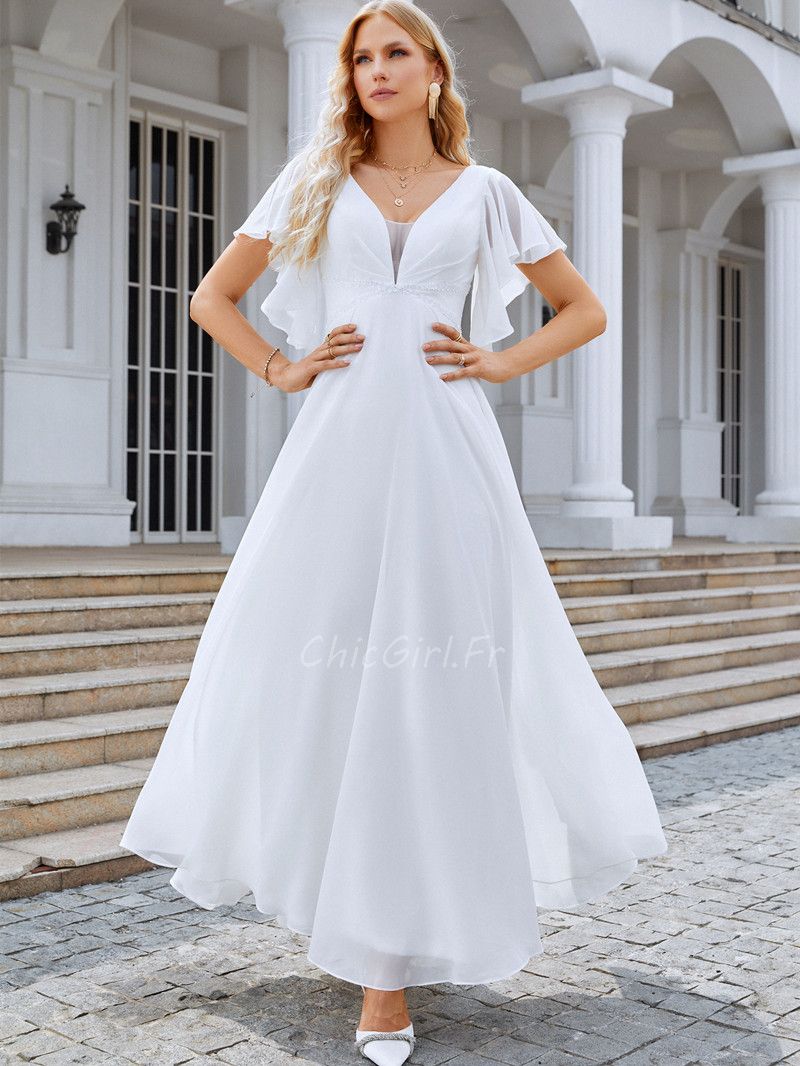 Robe De Mari e Longue En Mousseline Forme Empire Manche Papillon