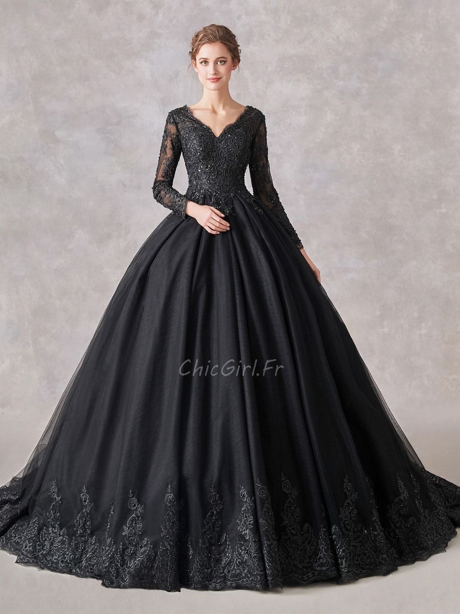 Robe De Mari e Noire Gothique Romantique Dentelle Manche Longue