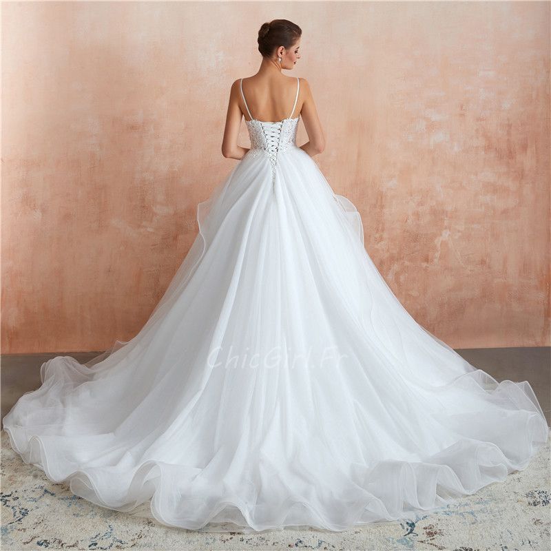 Robe De Mari e Princesse Bouffante Blanche Dentelle Tulle A Volant