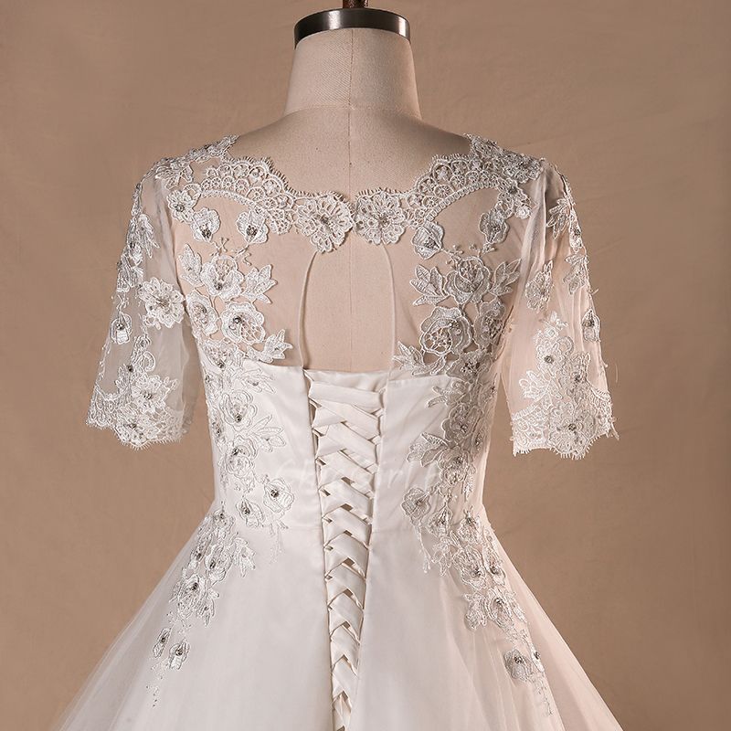 Robe De Mariée Princesse épaule Dénudée Dentelle - Grande Traîne 50cm, Modale, Dos Lacé, HEULORIA - 6