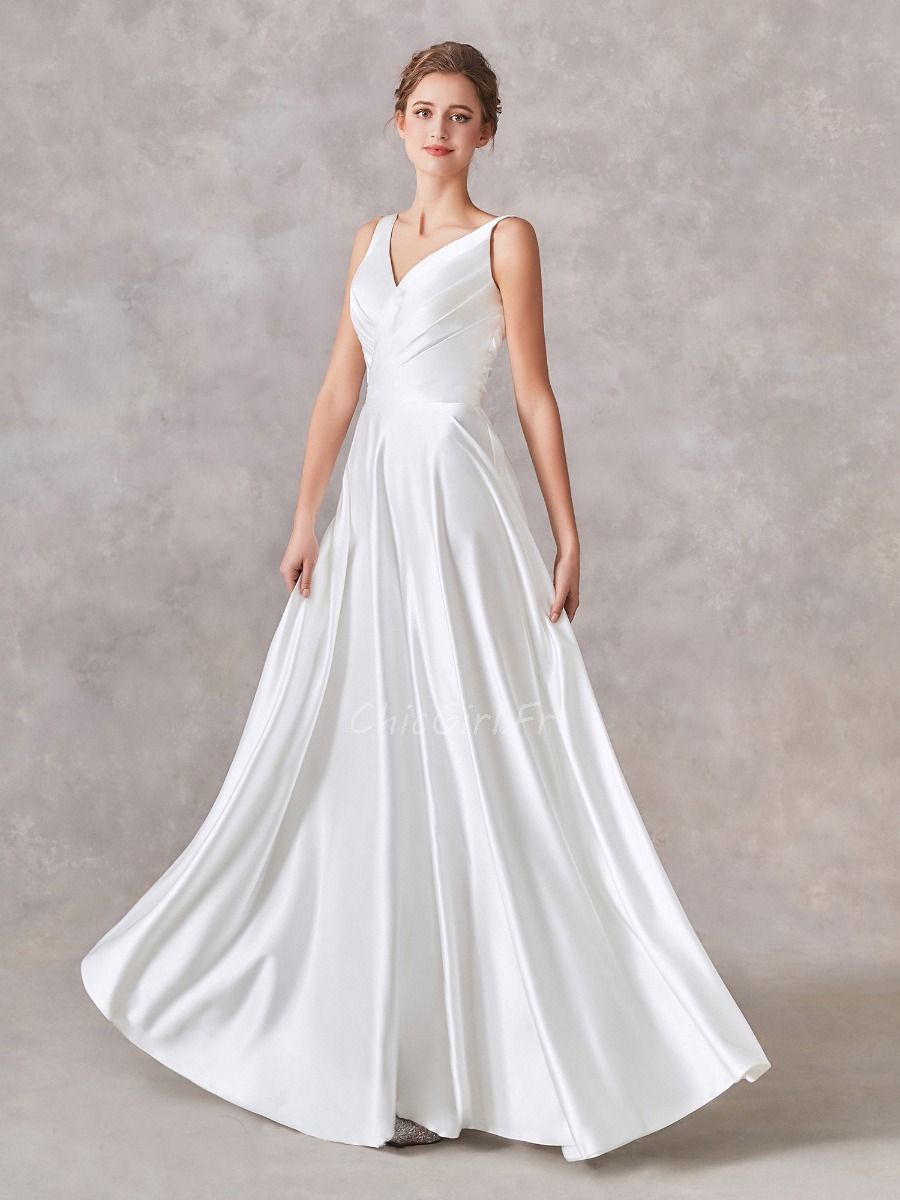 Robe De Mari e Droite Simple et Classe Longue Satin Dos Ouvert