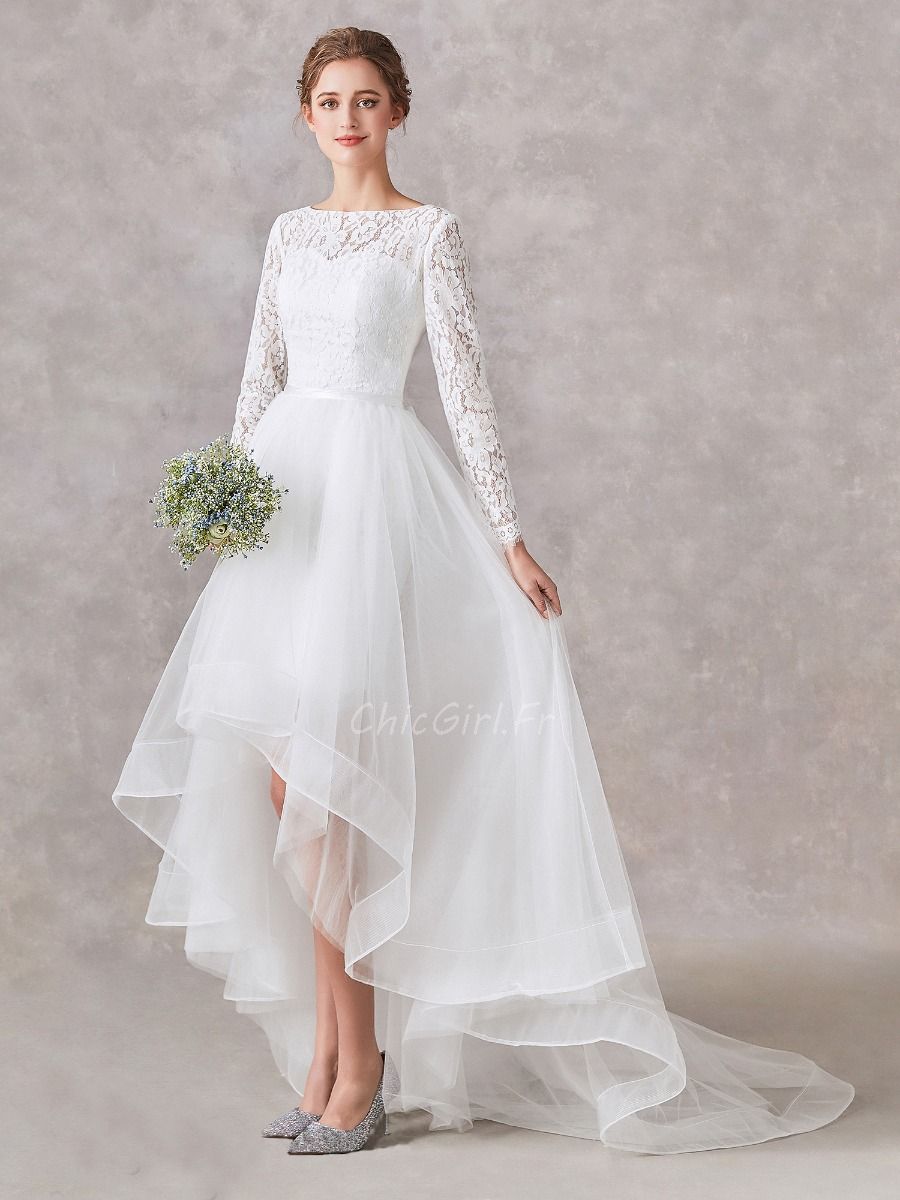 Robe De Mari e Transformable Dentelle Manche Longue Avec Jupe