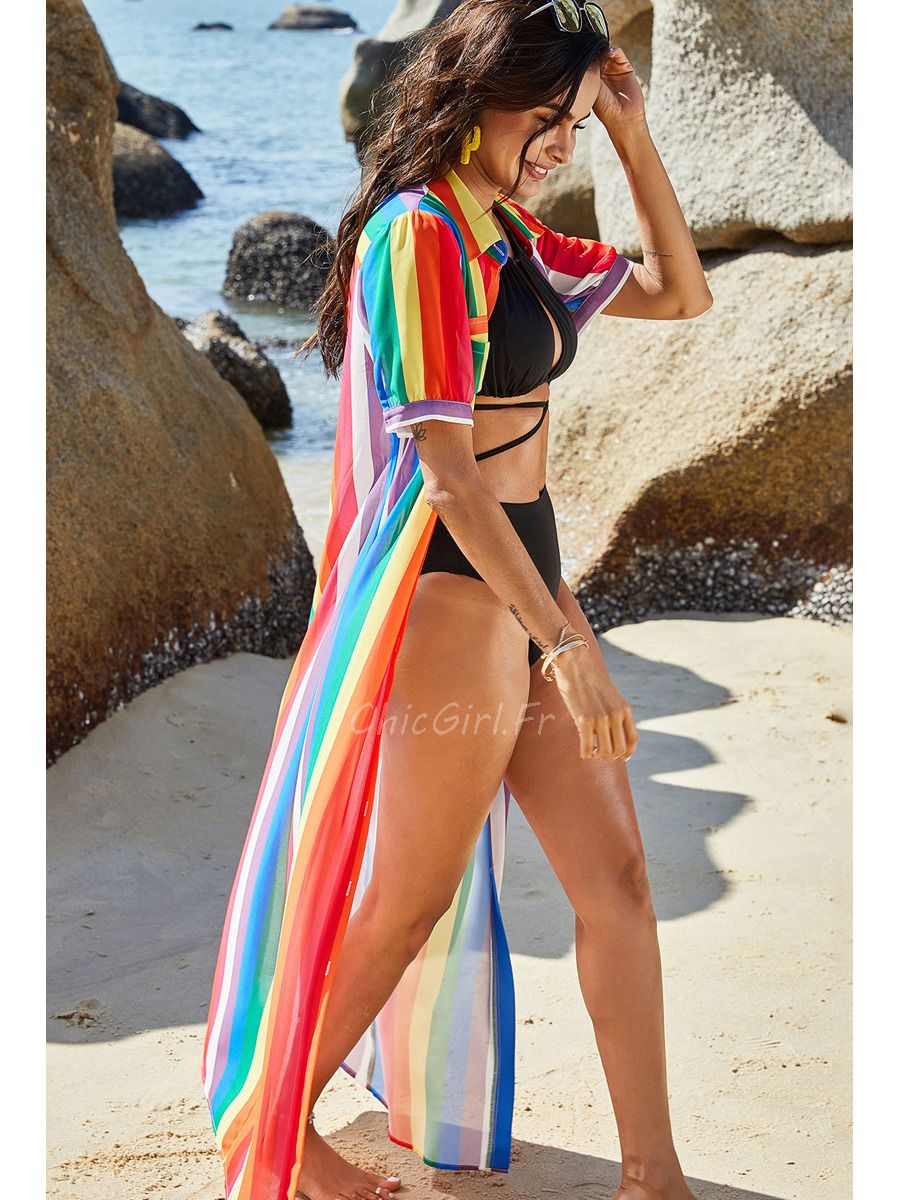 Robe De Plage Arc En Ciel Maxi Longue Col Claudine