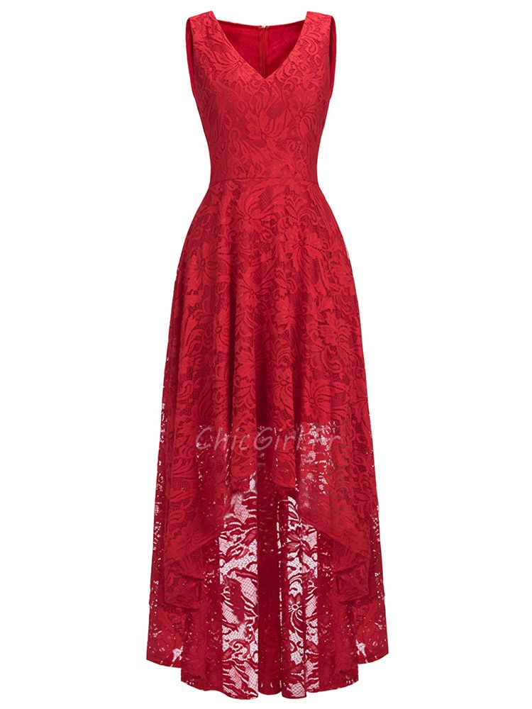 Évasée Robe Cocktail D ete Rouge Courte Simple Satin Robe Pour Mariage À Volants En Ligne