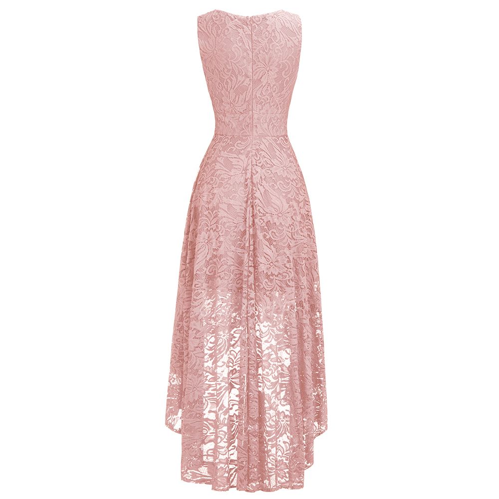 Robe Pour Mariage Asymetrique Courte Devant Vieux Rose Dentelle Col V