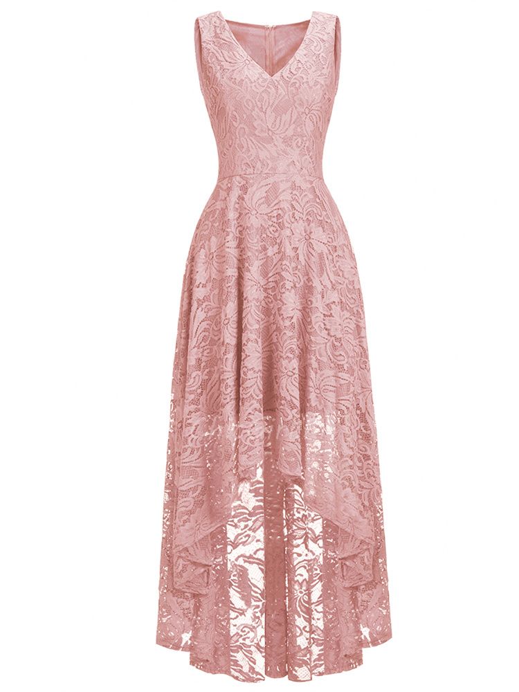 Robe Pour Mariage Asymetrique Courte Devant Vieux Rose Dentelle Col V