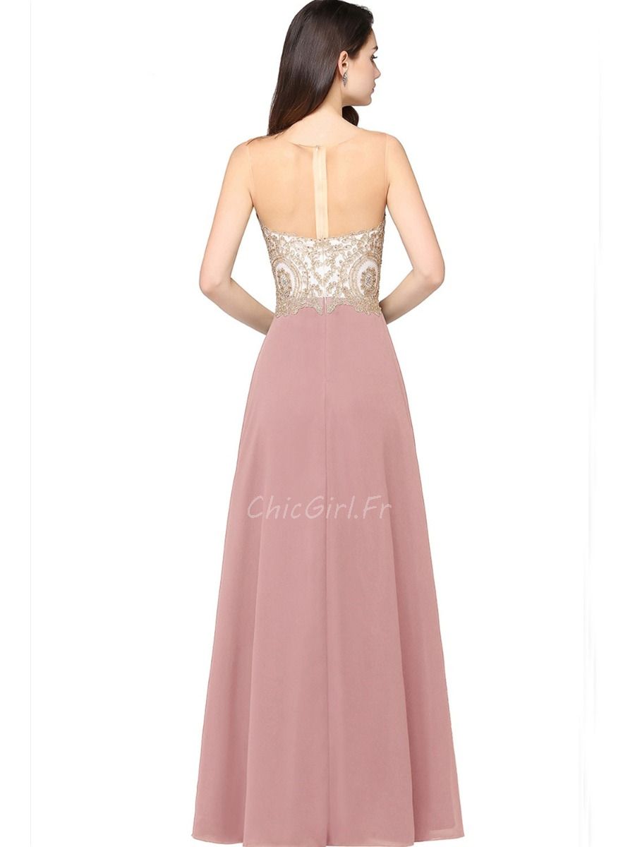 Robe De Soiree Bal De Finissants Longue Fluide Vieux Rose Mousseline Dentelle