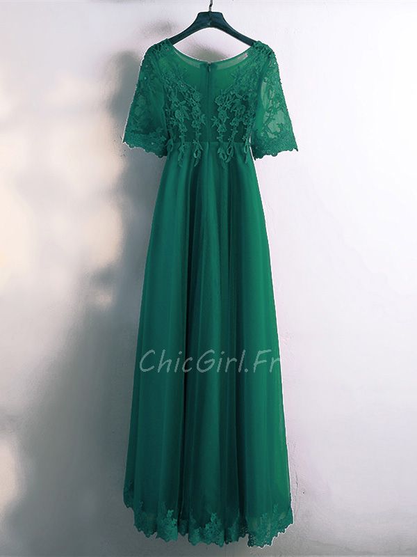 Robe De Soir e Bal Empire Grossesse Longue Vert Sapin Tulle