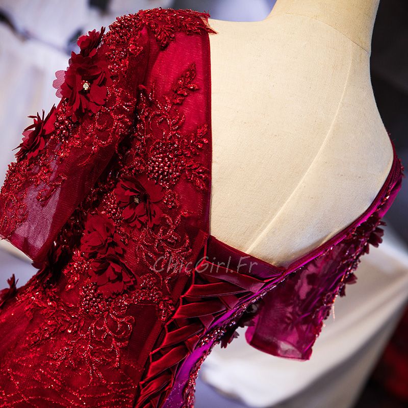 Robe Fleurie Bordeaux Taille 42/44 - Manches Longues, Voile, Très Bon état