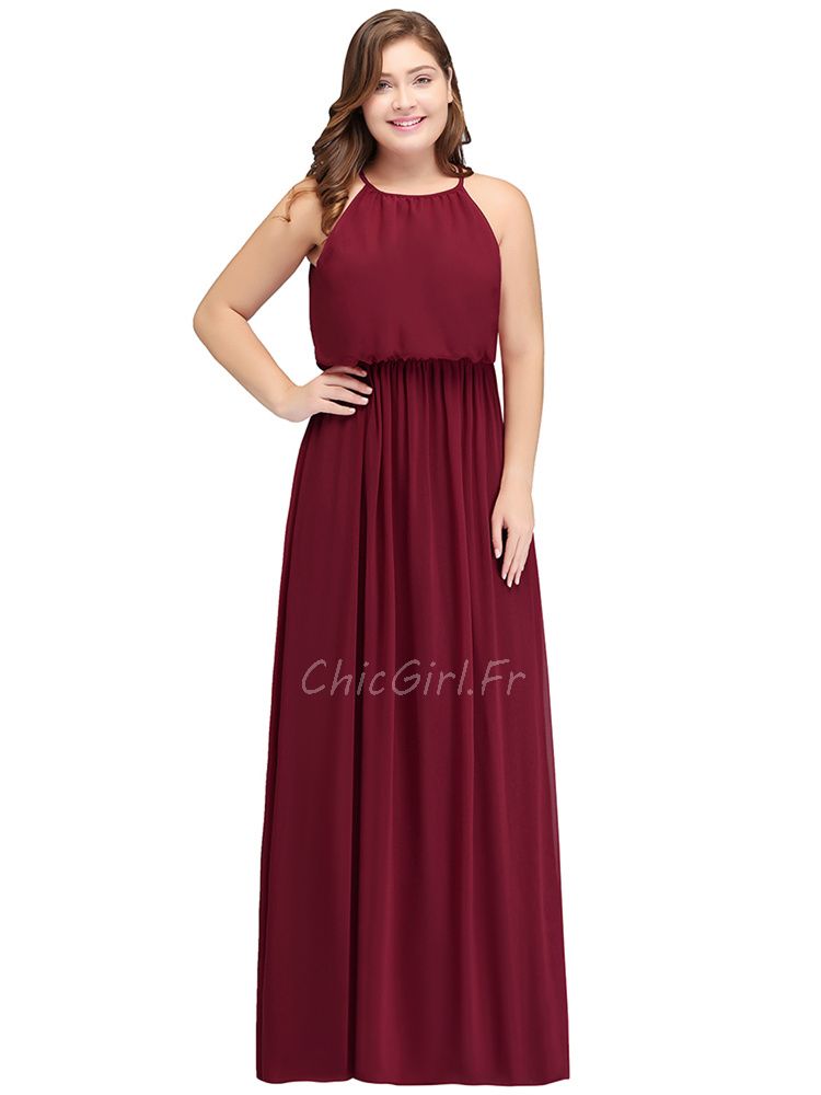 Robe De Ceremonie Boheme Chic Grande Taille Longue Bordeaux Mousseline