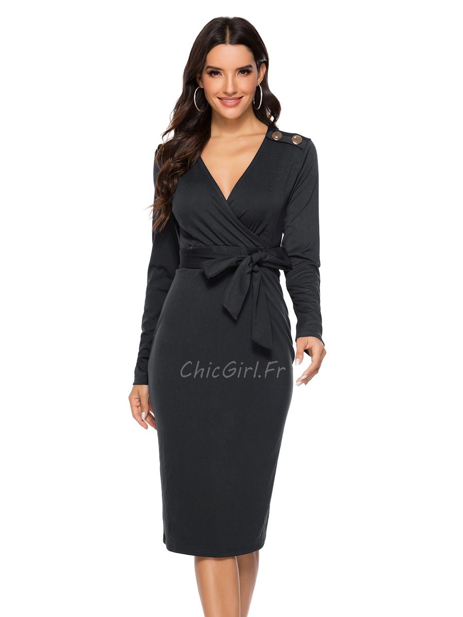 Robe noir top col v
