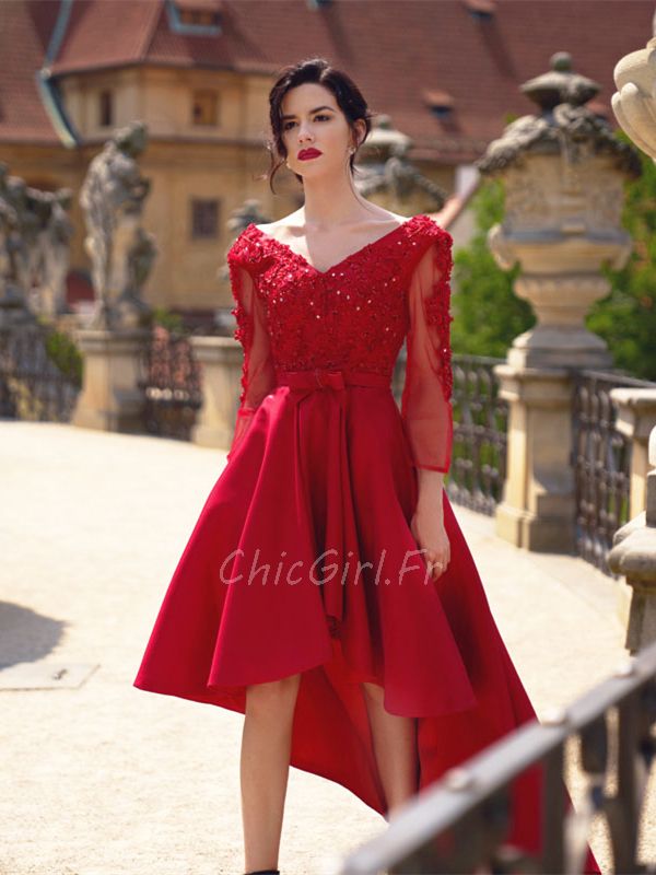 Robe de soirée rouge manche longue top