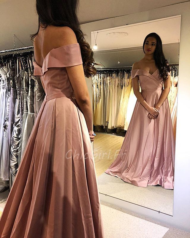 Robe De Soiree elegante et Chic Epaule Denudee Avec Fente Longue Satin Rose