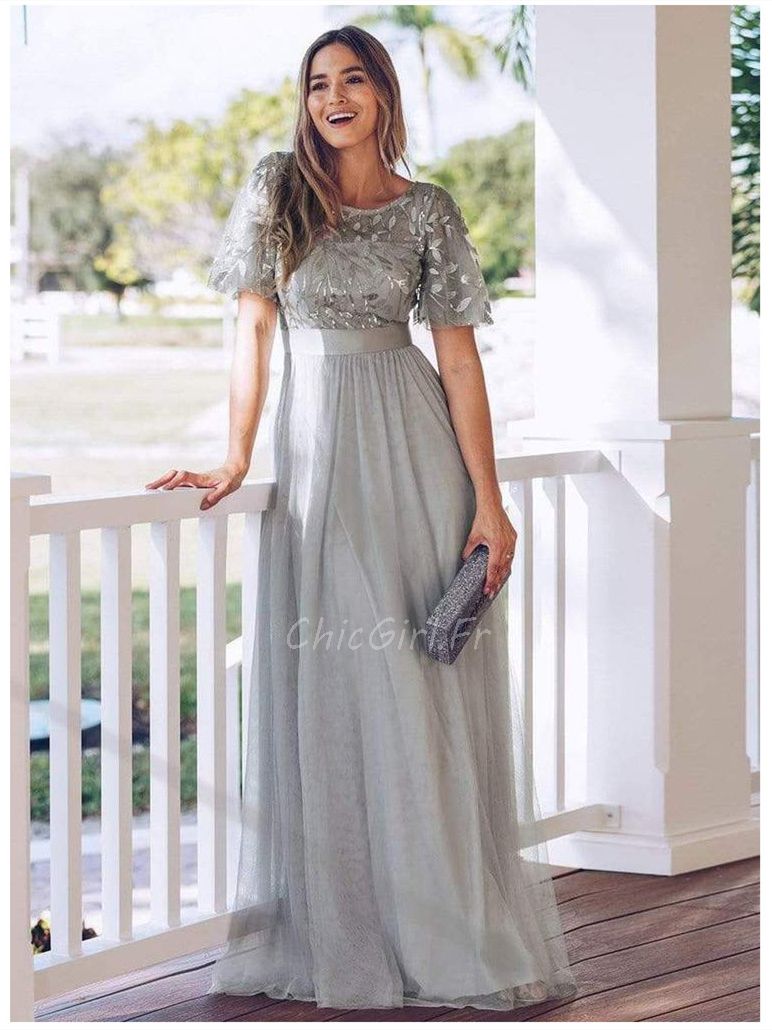 Robe de sales soirée longue argentée