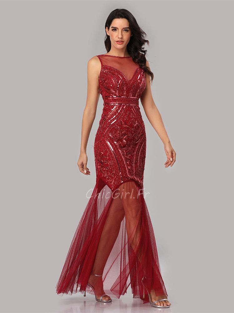 Robe longue rouge paillette new arrivals