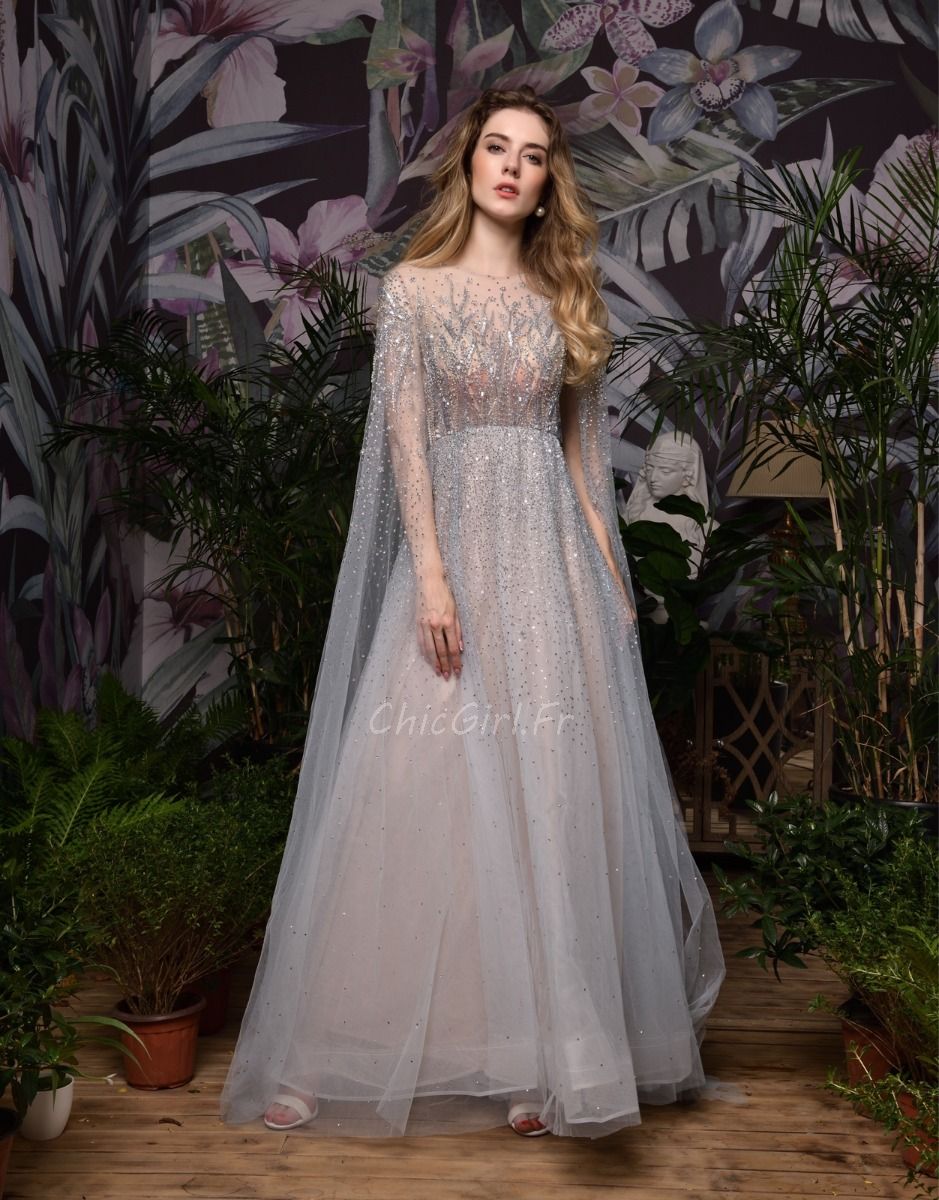 Robe de soirée brodée sale de strass en tulle