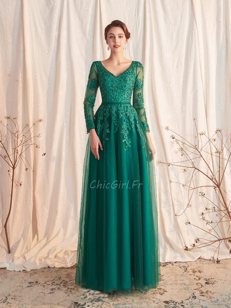 Robe vert emeraude top manche longue