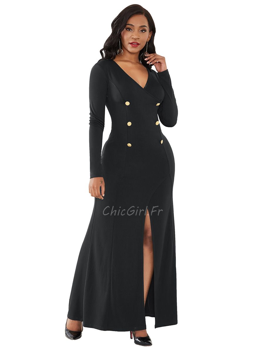 Robe longue noire boutonnee devant sales