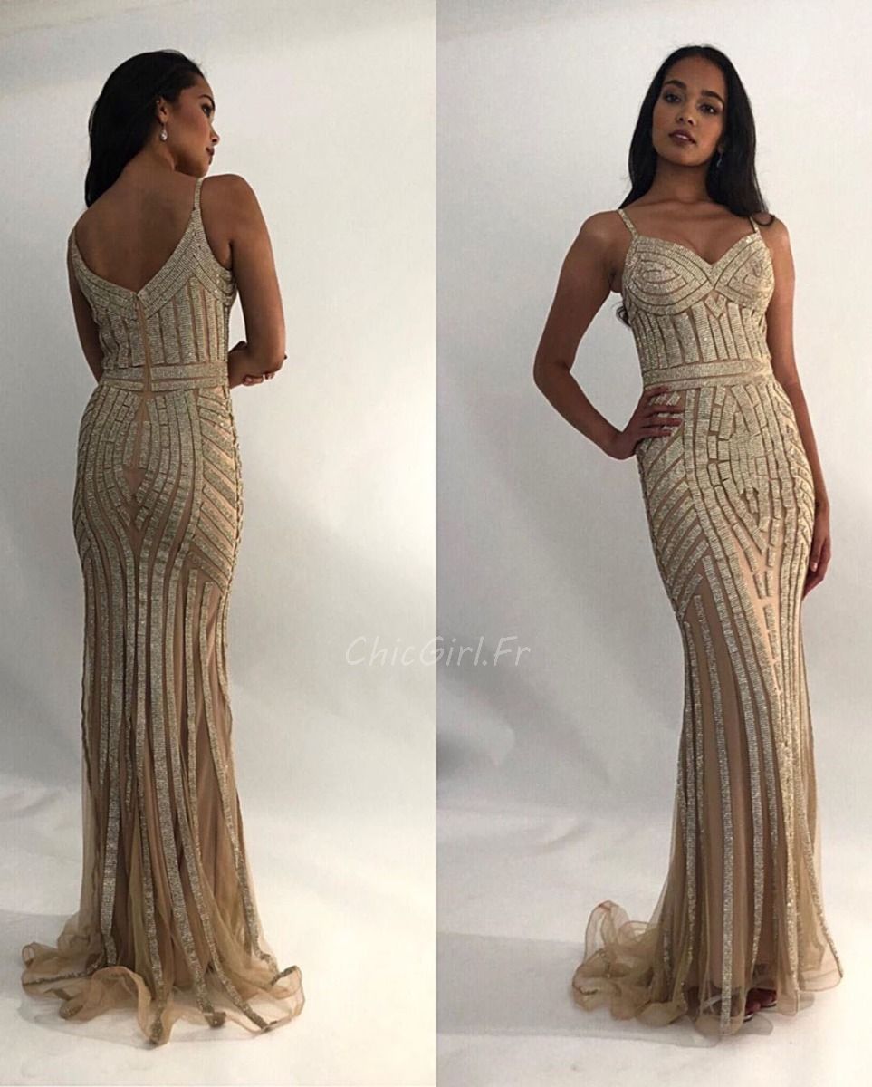 Luxe Robe De Soiree Sirene Tulle Strass Rouge Avec Fine Bretelle