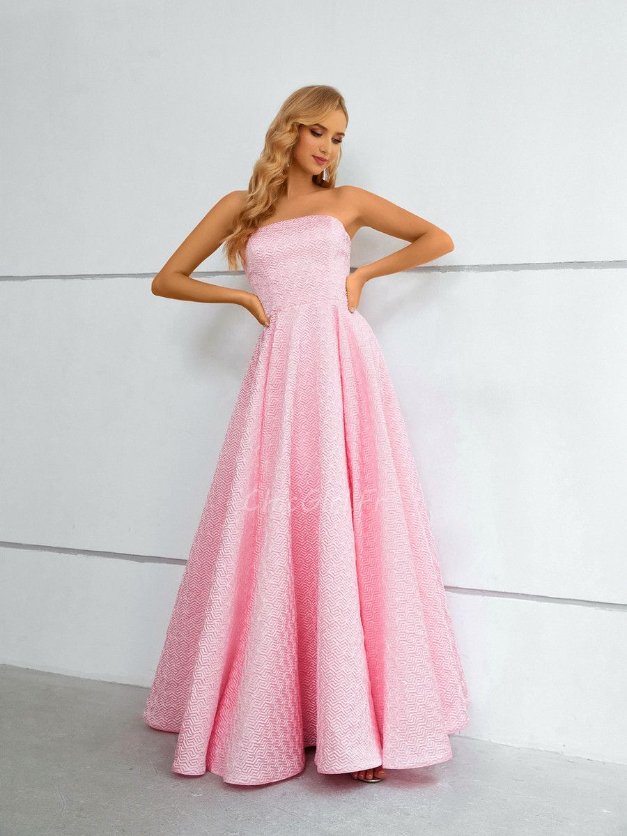 Robe De Soiree Trapeze Longue Bustier Rose Pastel