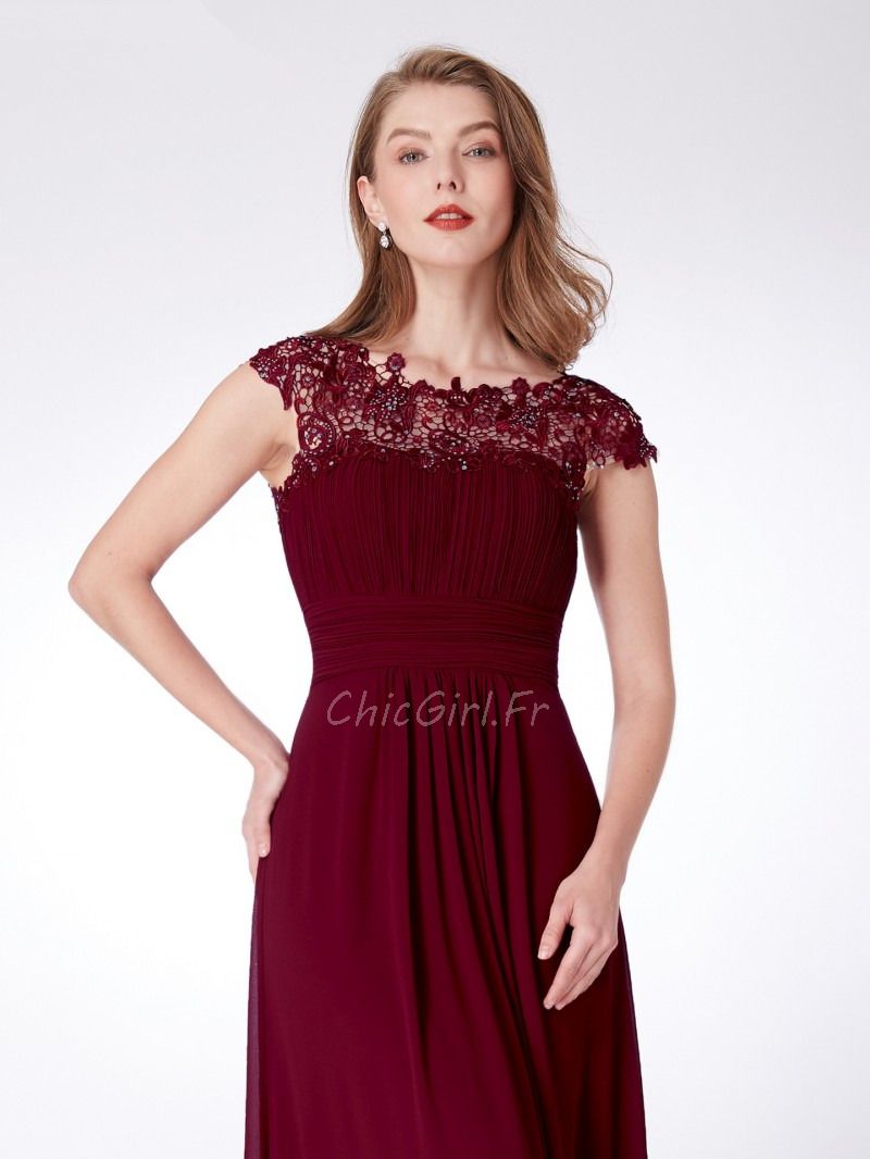 Robes d Invit e de Mariage Dos Ouvert Longue Mousseline Dentelle Bordeaux