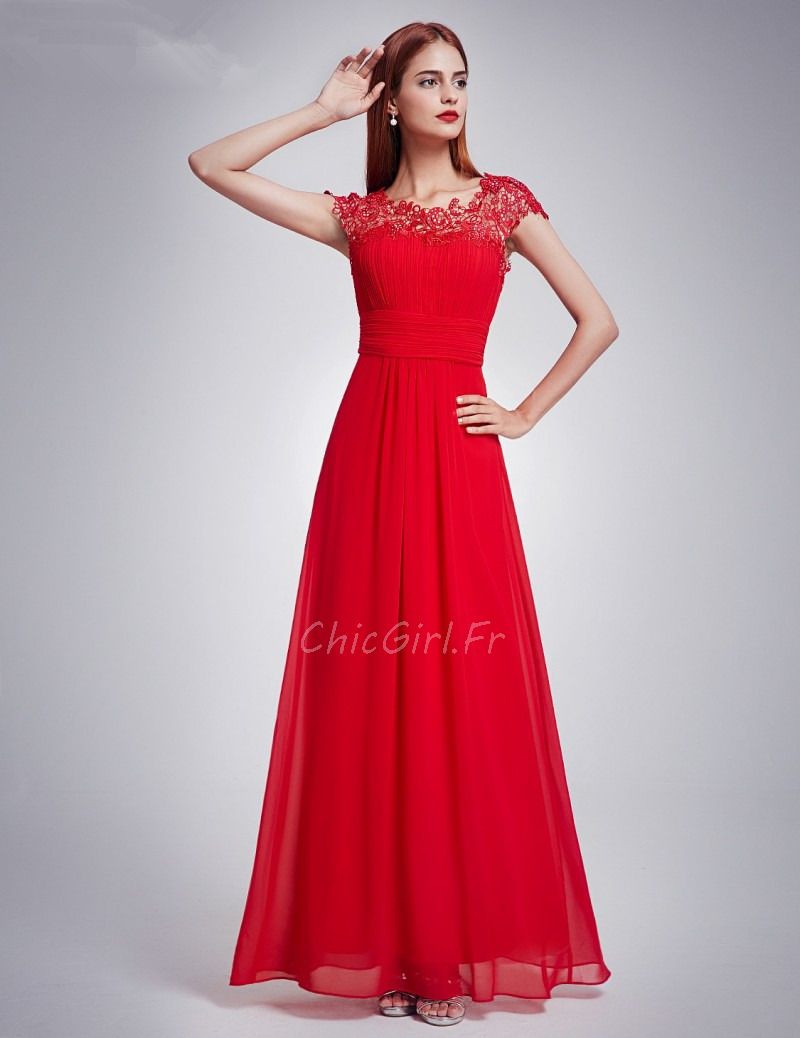 Robes d Invitee de Mariage Dos Ouvert Longue Mousseline Dentelle Rouge