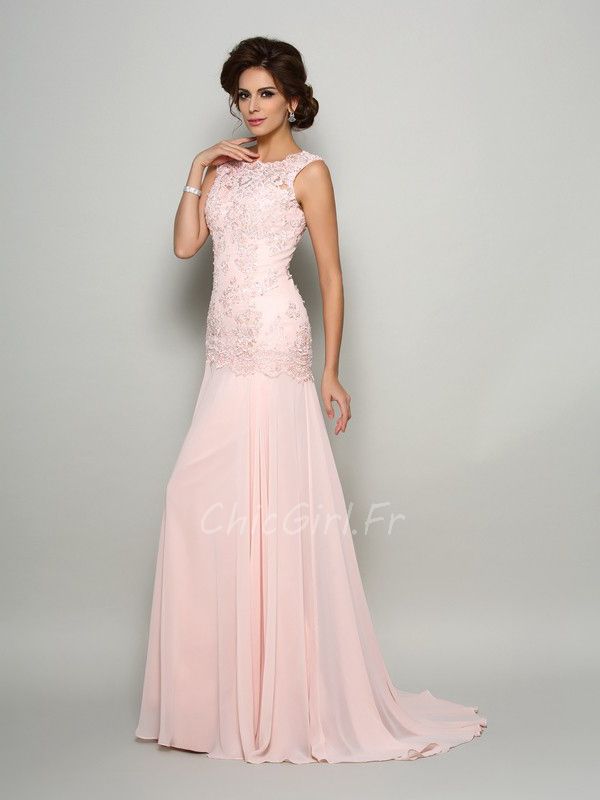 Robe M re Du Mari Soir e Longue Rose Pale Mousseline Dentelle Col