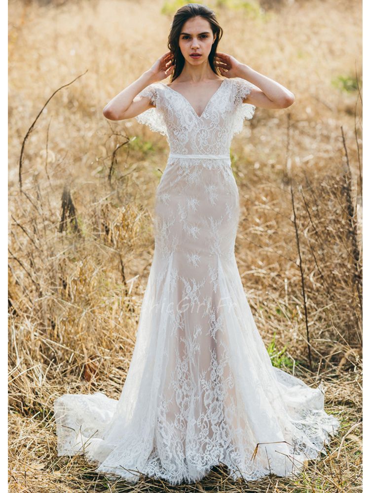 Robe De Mari e Sir ne Romantique Vintage Dentelle Col V Dos Nu