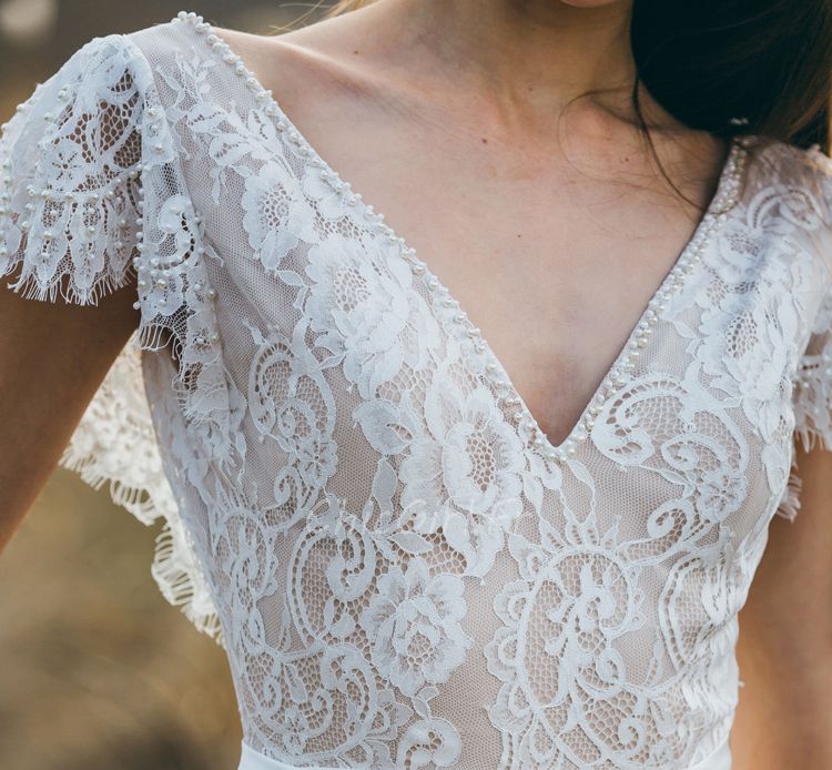 Robe De Mariee Sirene Romantique Vintage Dentelle Col V Dos Nu