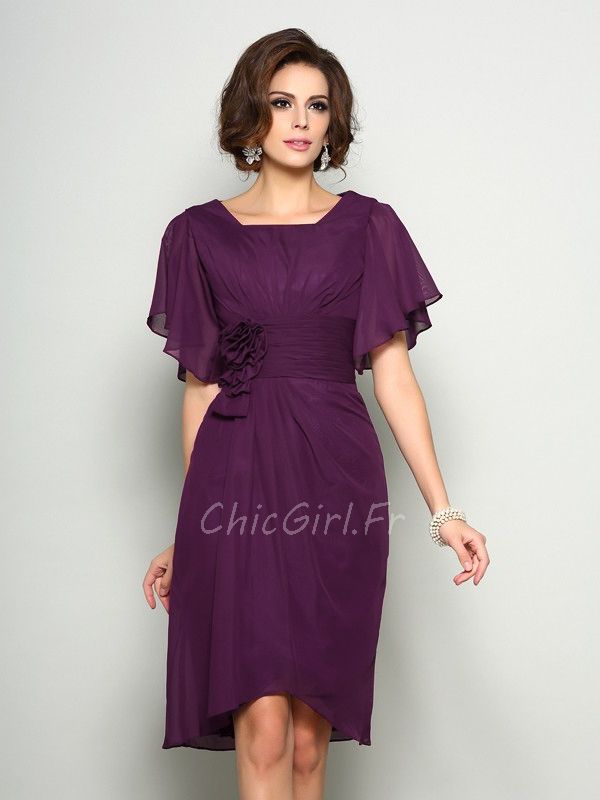 Robe Mere Mariee Soiree Courte Devant Prune Mousseline manche Volantee