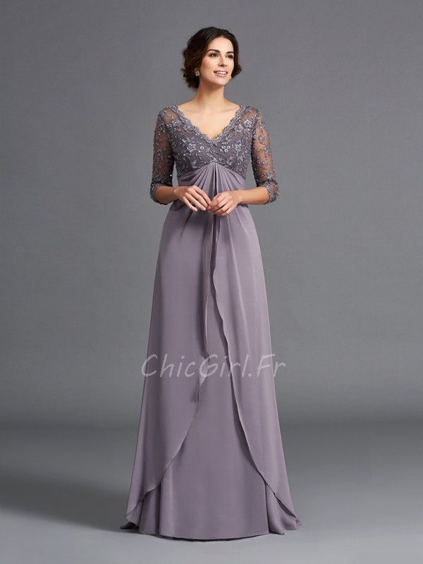 Robe Mere Mariee Soir e Empire Longue Grise Mousseline Dentelle