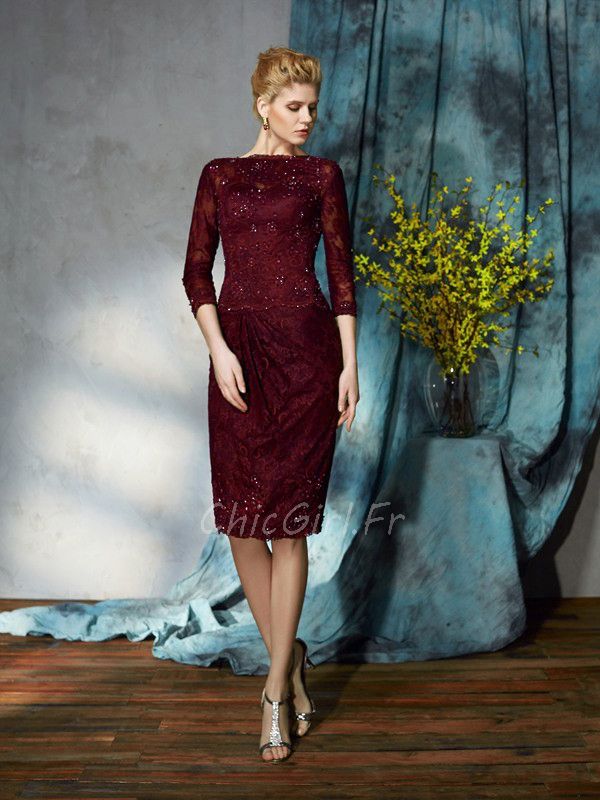 Dress Robe Fourreau Bordeaux Dentelle Robes Fourreau Chic Robe De