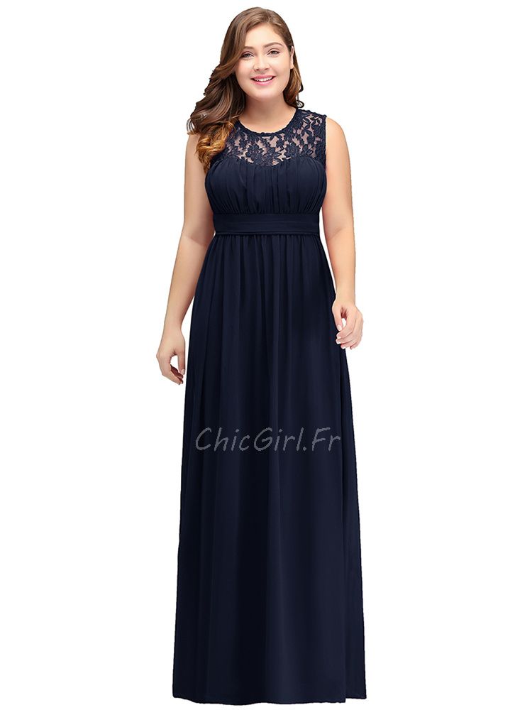 Robe Pour Mariage Grande Taille Longue Bleu Marine Mousseline